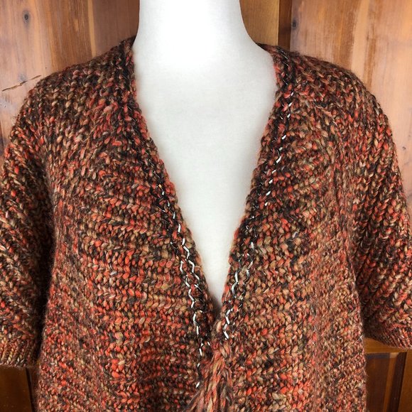 Chico's Katrina Boho Wool Blend Fringed Chunky Knit Open Front Cardigan Sweater - Picture 7 of 17